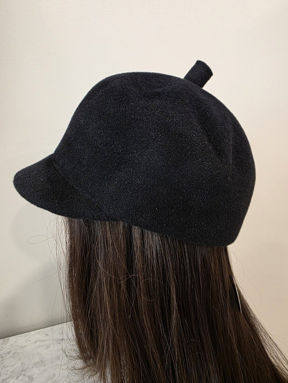Black 100% Velour Felt Newsboy Cap - Women's Stylish Visor Hat